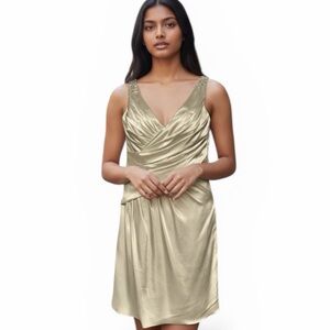 SOPHIA TOLLI Silver Frost VBack Embellished Shoulders Dress BY11437T Size 16 NWT